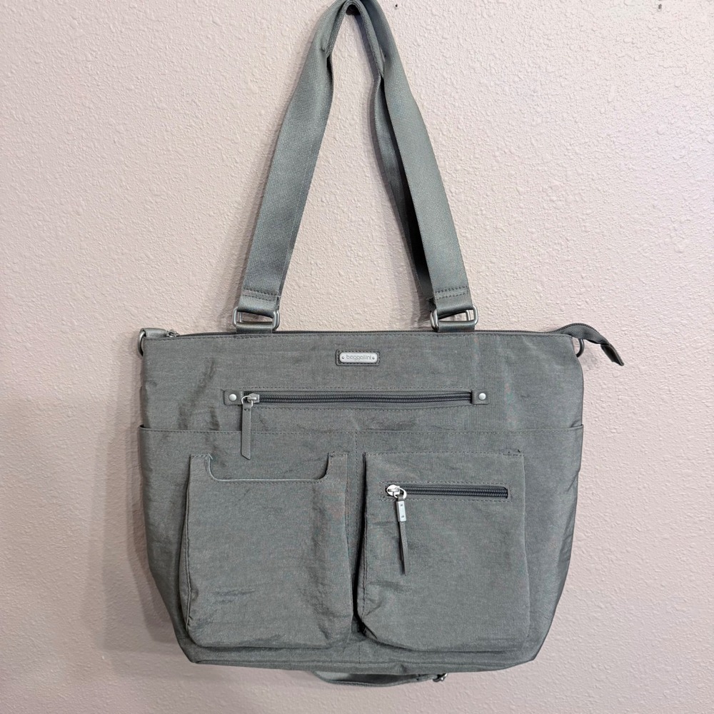 Baggallini Any Day Tote Bag Gray Nylon Travel Shoulder Crossbody Laptop Work Bag